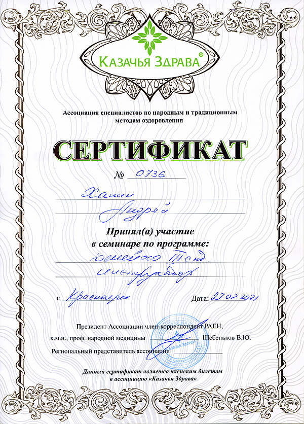 Сертификат Юмэйхо 3-й ступени